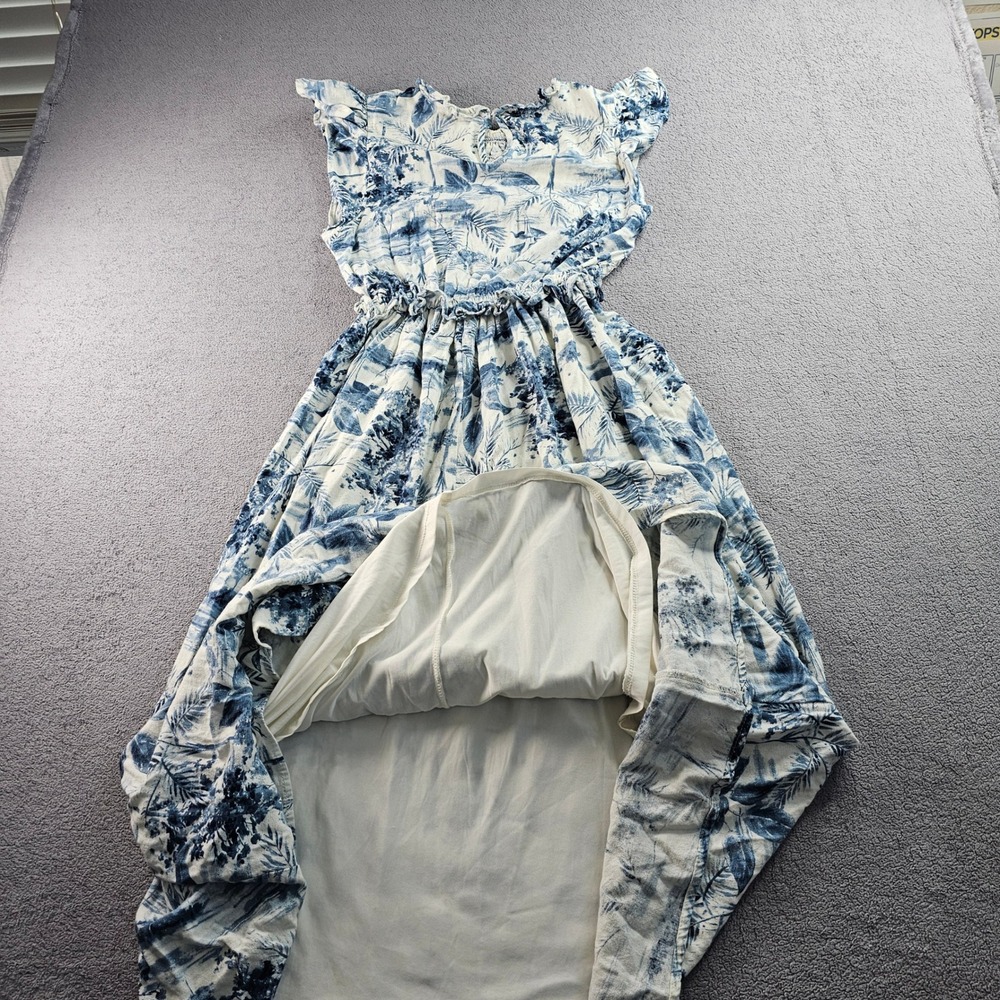 Moon River Maxi Dress Women's S Blue White Smocked Linen Blend Flutter Sleeve - Picture 2 of 12